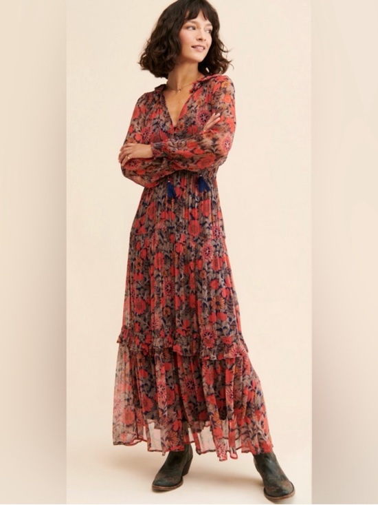 Anthropologie Dresses & Skirts - Anthropologie The Marais Printed Chiffon Maxi Dress in Red M Petite Boho Tiered